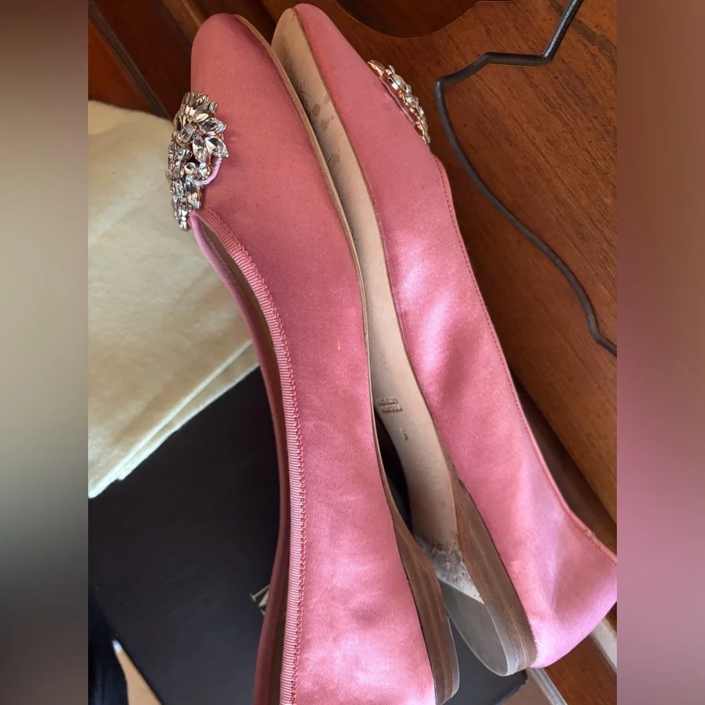 Badgley Mischka Pippa Rose Pink Satin Jeweled Ballet Flats - Picture 6 of 15
